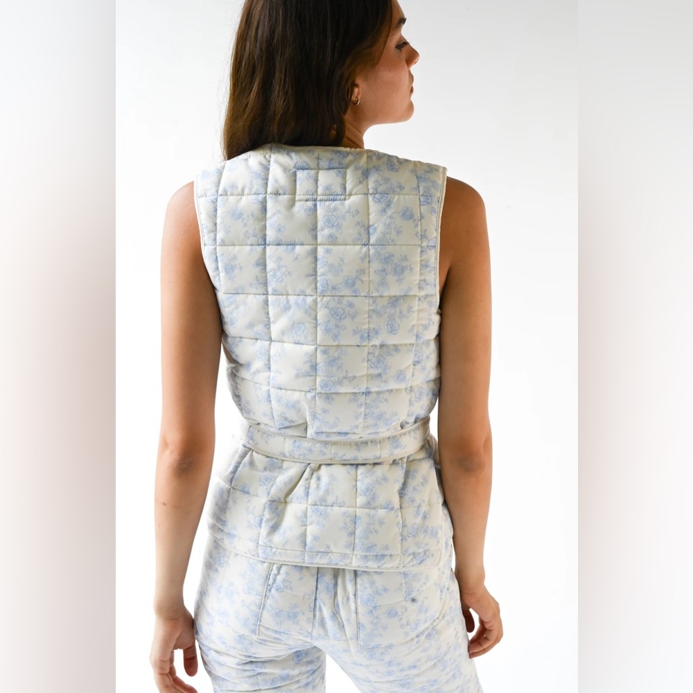 YLLW THE LABEL Carrington Quilted Wrap Vest - Blue Toile